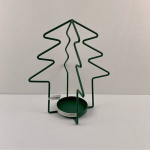 NWT At Home Christmas Holiday Green Tree Pillar Candle Holder, 9” Frame